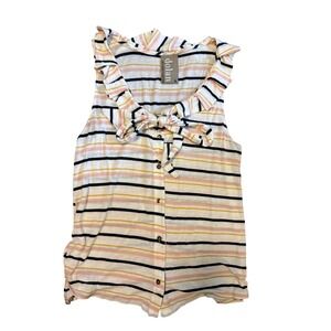 Dolan Left Coast Collection Striped Ruffle Neck Tie Front Button Tank Top Medium